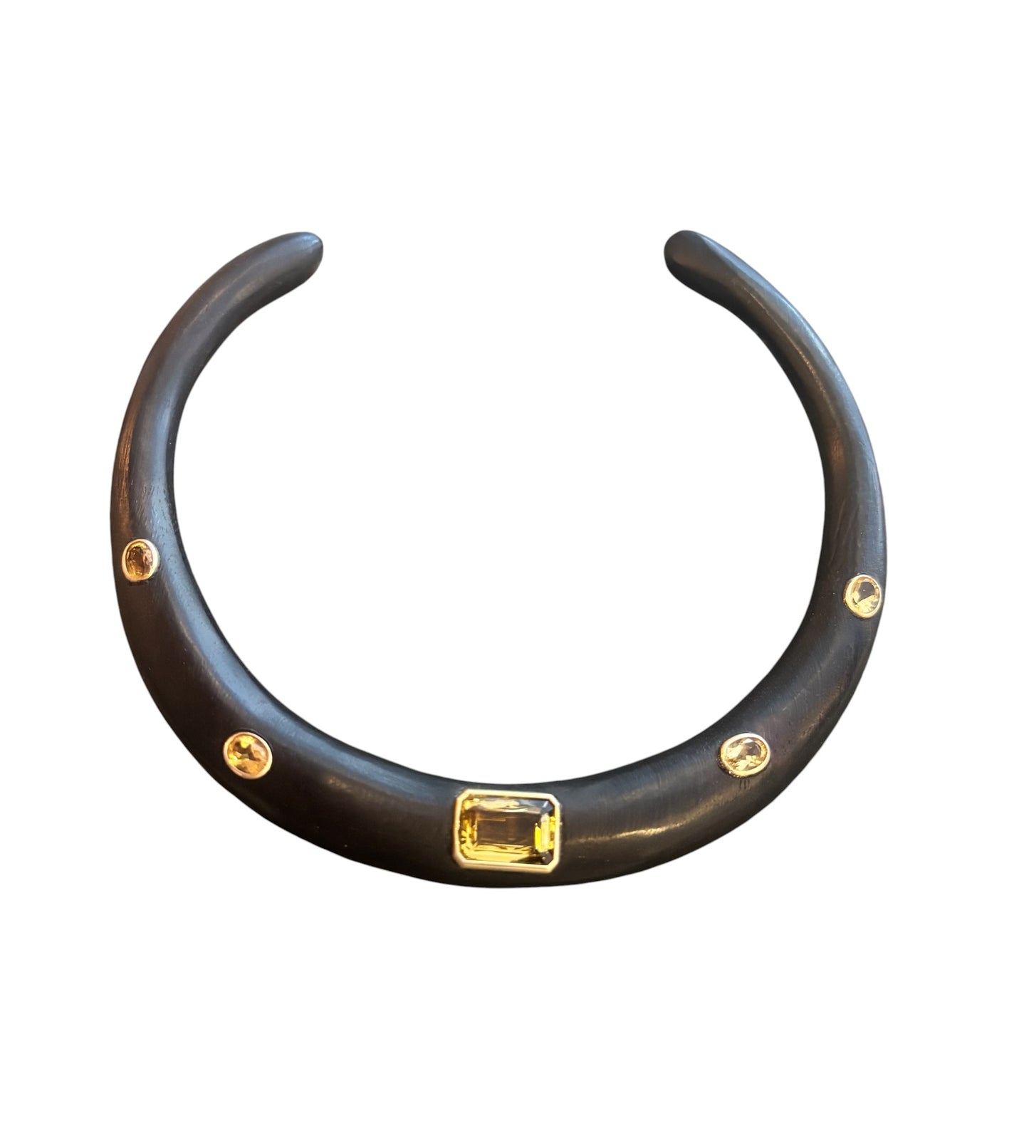 Wood Collar Necklace with Gold Bezeled Citrines, 14k