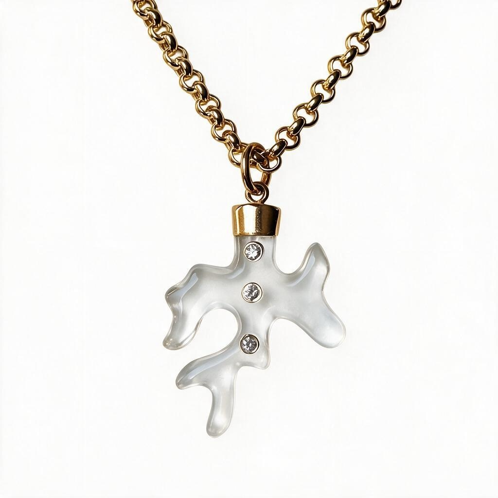 Rock Crystal & Diamond Coral Pendant with 14k Gold