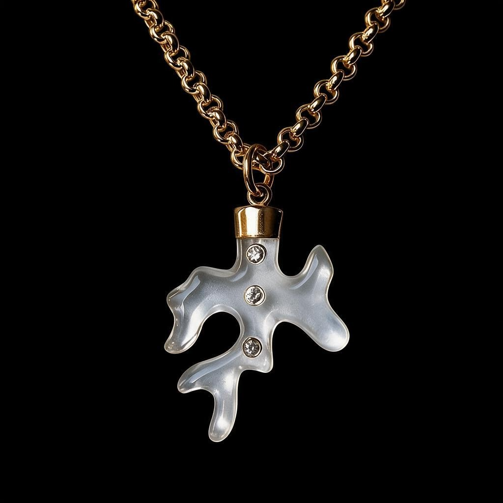 Rock Crystal & Diamond Coral Pendant with 14k Gold