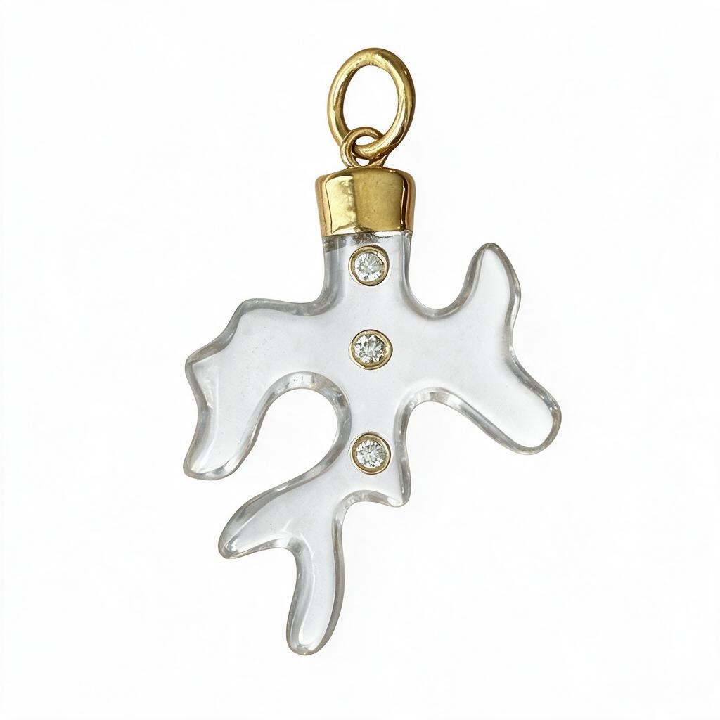 Rock Crystal & Diamond Coral Pendant with 14k Gold
