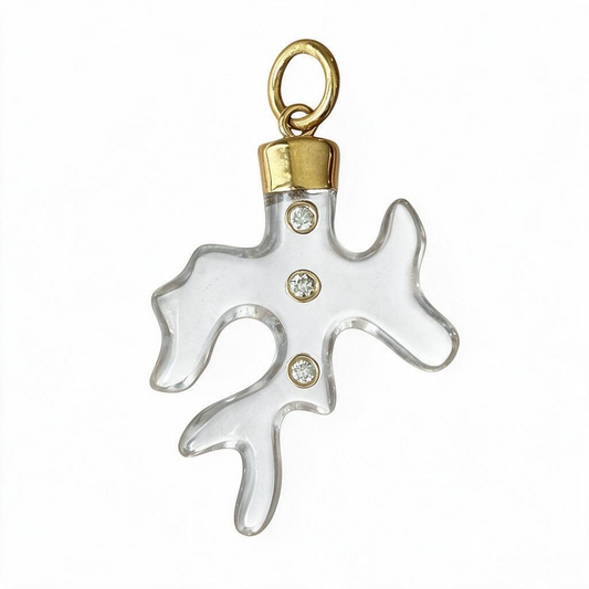 Rock Crystal & Diamond Coral Pendant with 14k Gold