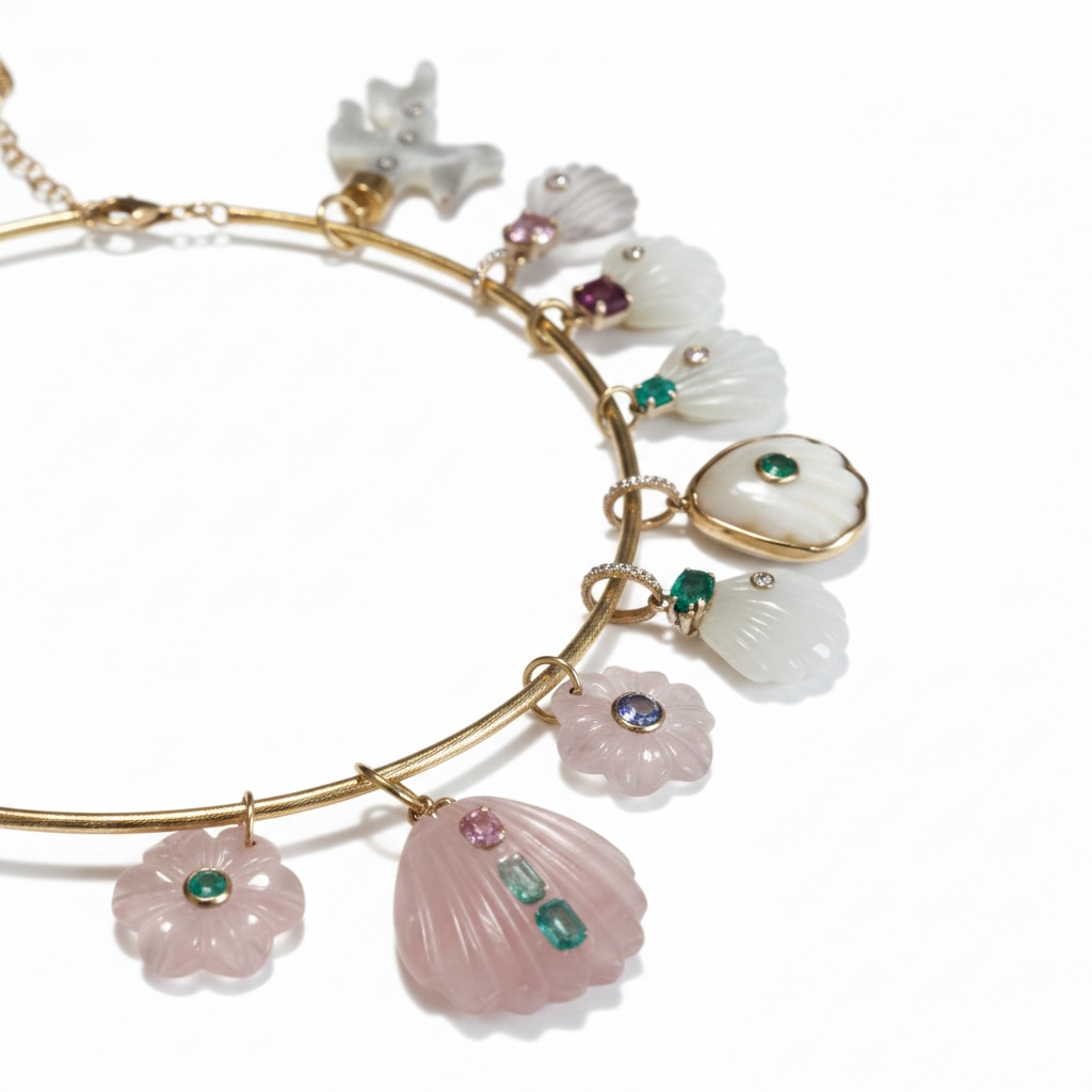 FLORA Pendant, Rose Quartz with Emerald