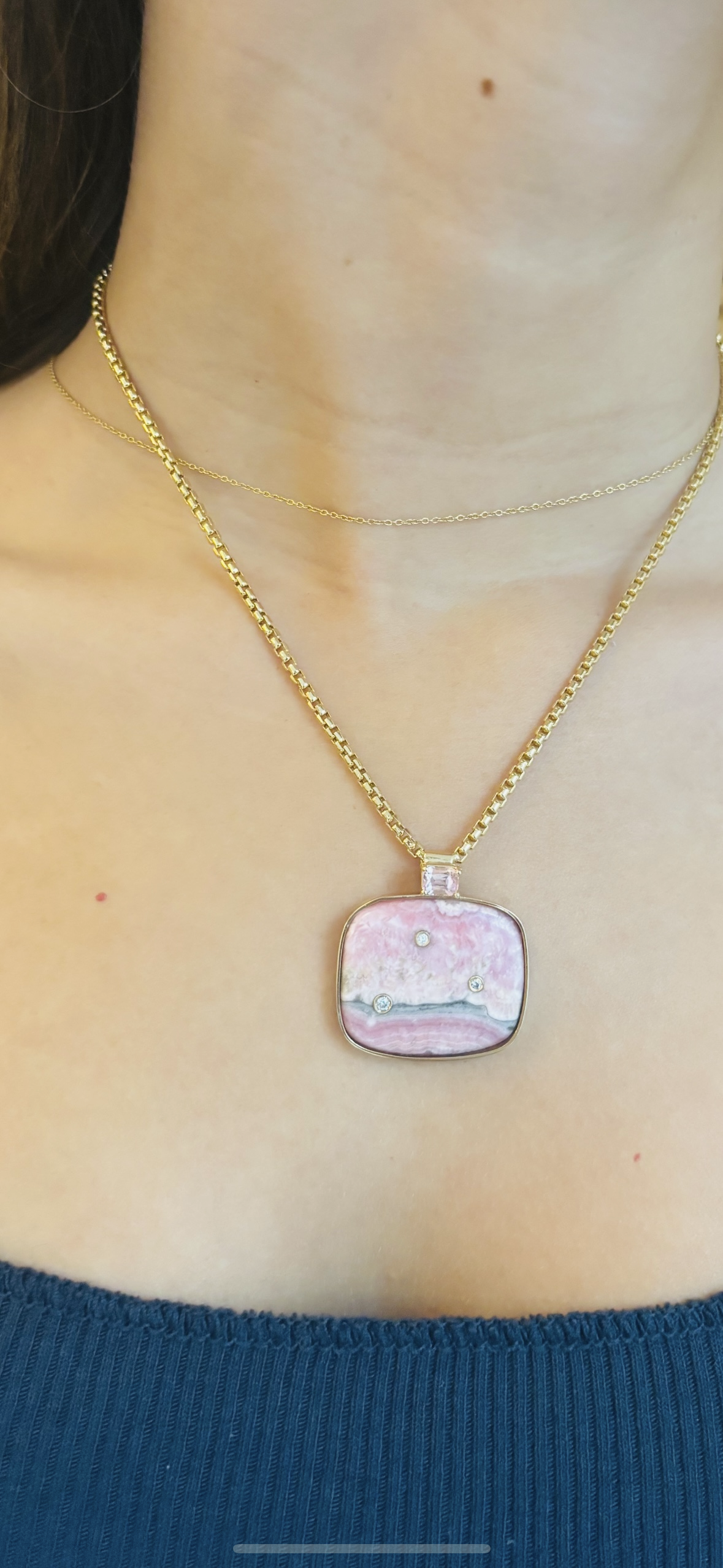 Rhodochrosite Pendant with Pink Spinel & Diamonds