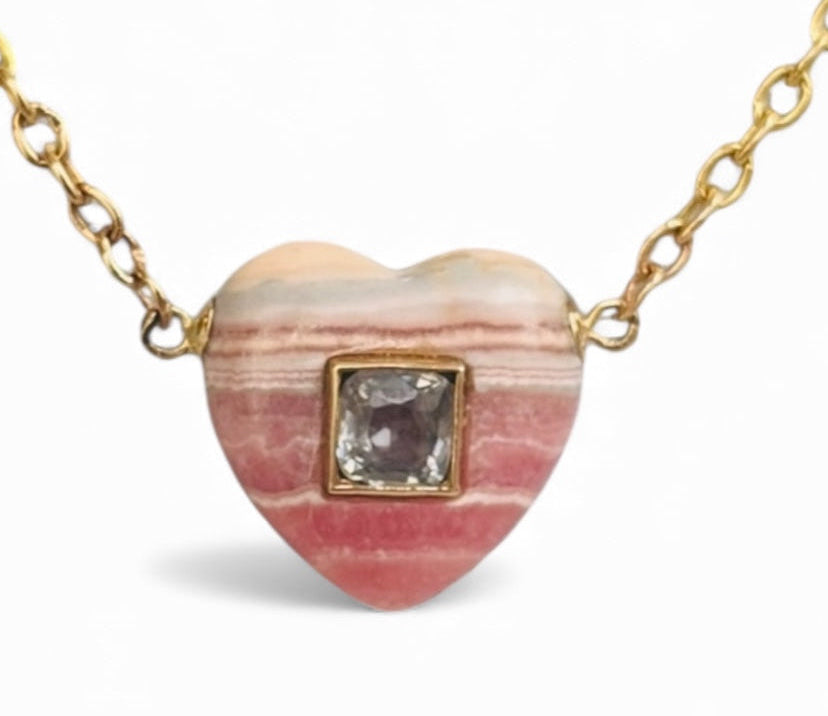Rhodochrosite Heart Necklace with Spinel