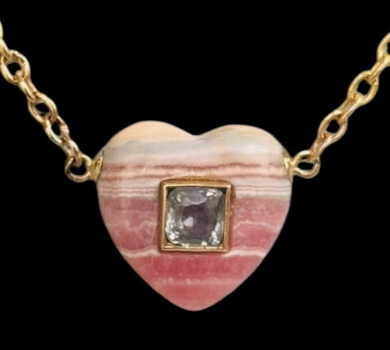 Rhodochrosite Heart Necklace with Spinel