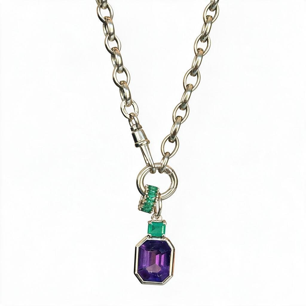 DISCO Pendant, Amethyst with Emerald & 14k Gold