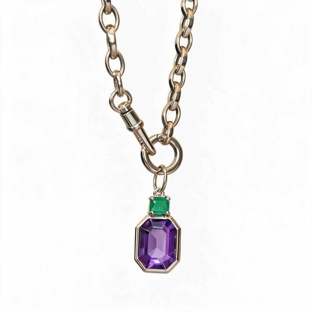 DISCO Pendant, Amethyst with Emerald & 14k Gold