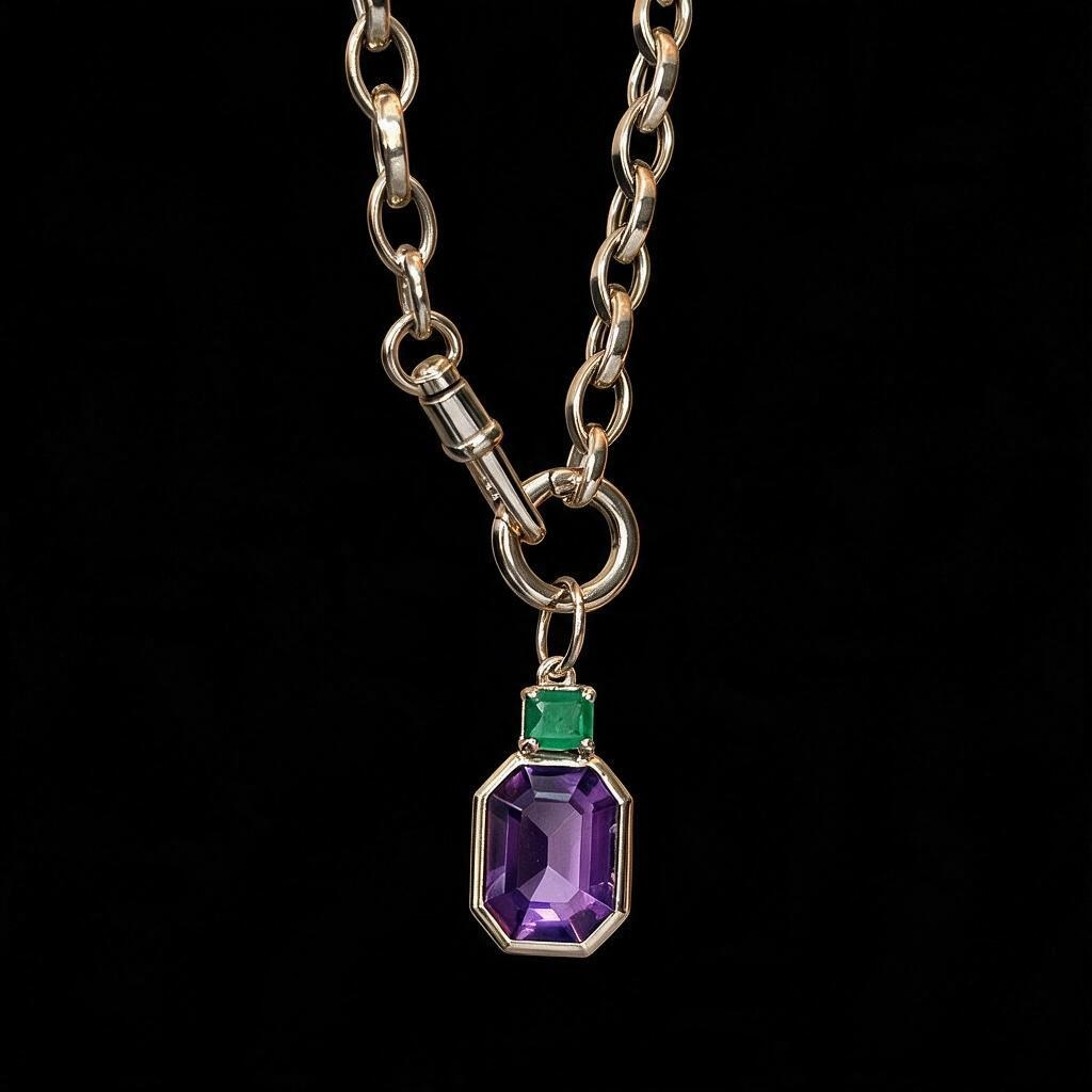 DISCO Pendant, Amethyst with Emerald & 14k Gold
