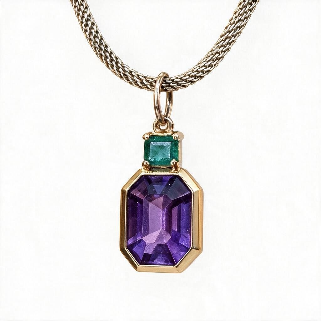 DISCO Pendant, Amethyst with Emerald & 14k Gold