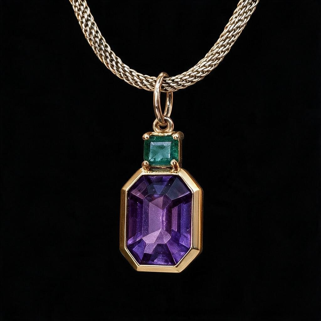 DISCO Pendant, Amethyst with Emerald & 14k Gold
