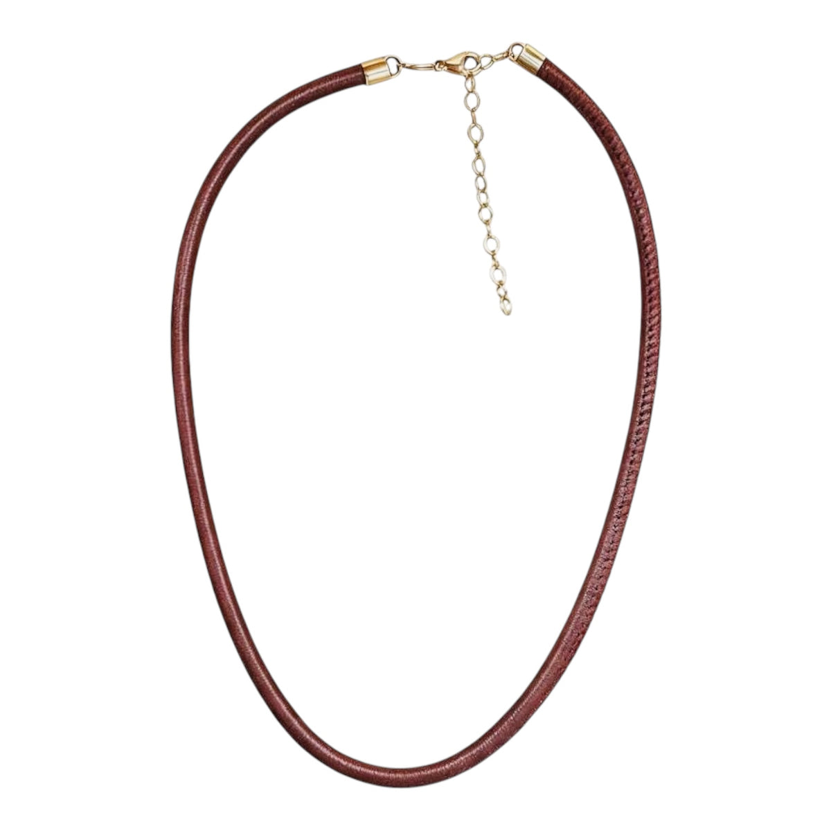 Brown Leather Cord, 4mm with 14k Gold Extender, 13.5-15.5”