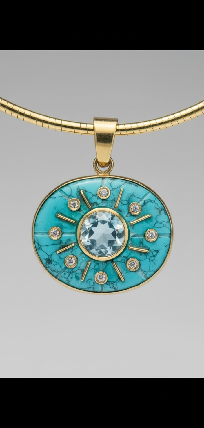 SOL Pendant: Turquoise, Blue Topaz & Diamonds