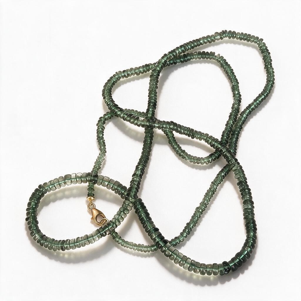 Green Tourmaline Beaded Necklace with 14k Gold, 36”