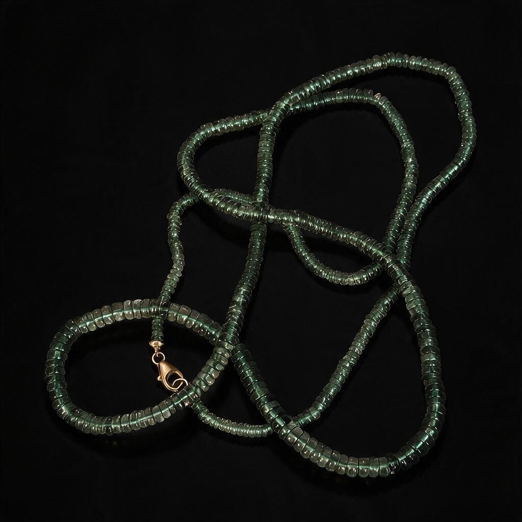 Green Tourmaline Beaded Necklace with 14k Gold, 36”