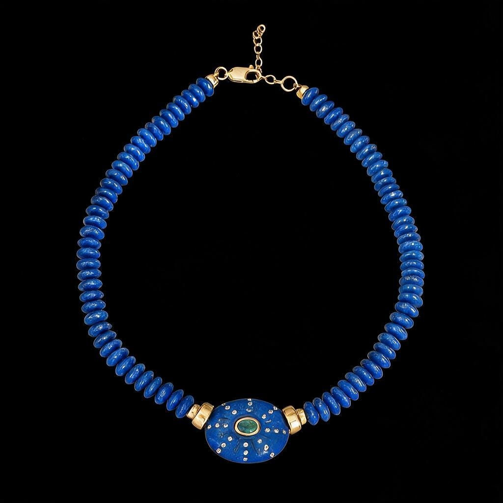 SOL Necklace: Lapis, Emerald, Diamonds & 14k Gold