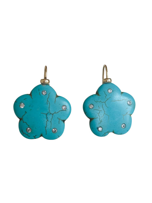 FLORA Earrings, Turquoise & Diamonds