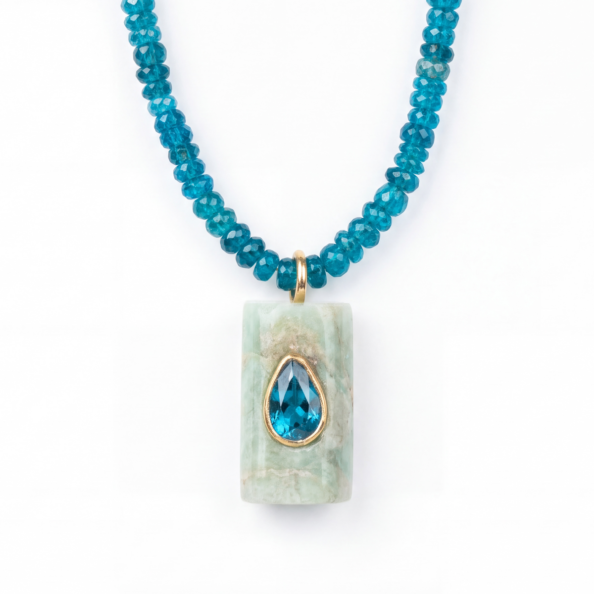 Apatite Necklace with Double-Sided Pendant, 26”