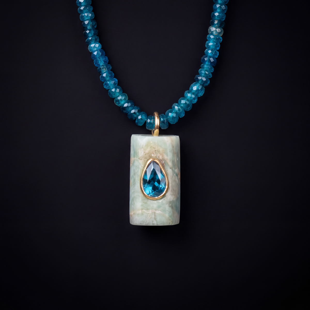 Apatite Necklace with Double-Sided Pendant, 26”