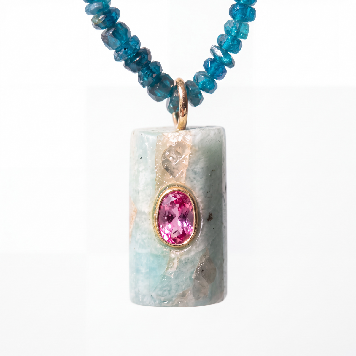 Apatite Necklace with Double-Sided Pendant, 26”