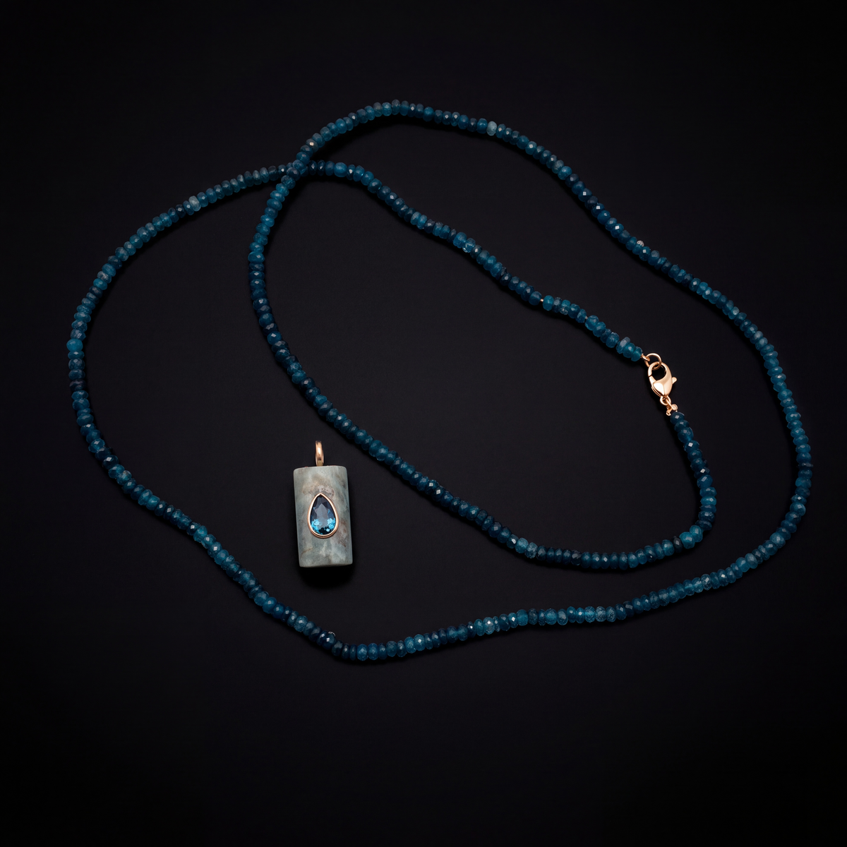Apatite Necklace with Double-Sided Pendant, 26”