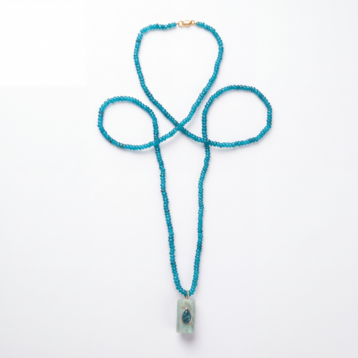 Apatite Necklace with Double-Sided Pendant, 26”