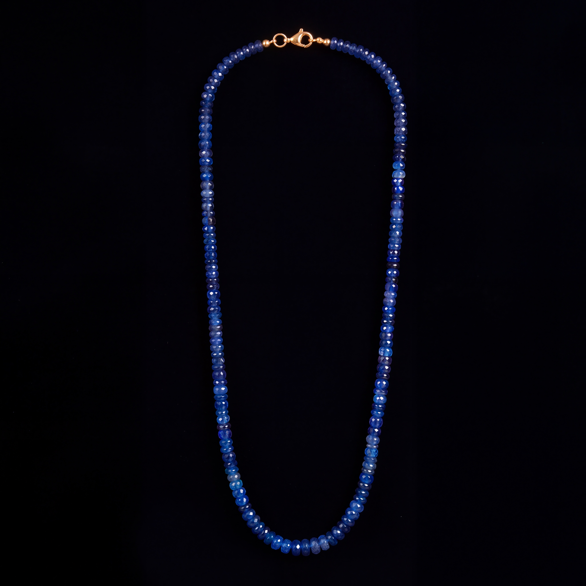 Blue Sapphire Beaded Necklace, 16”