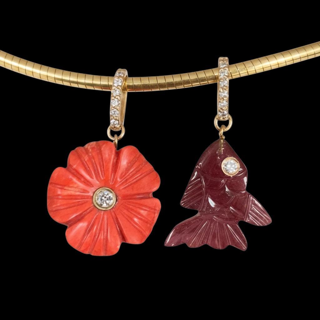 FLORA Pendant, Coral & Diamonds