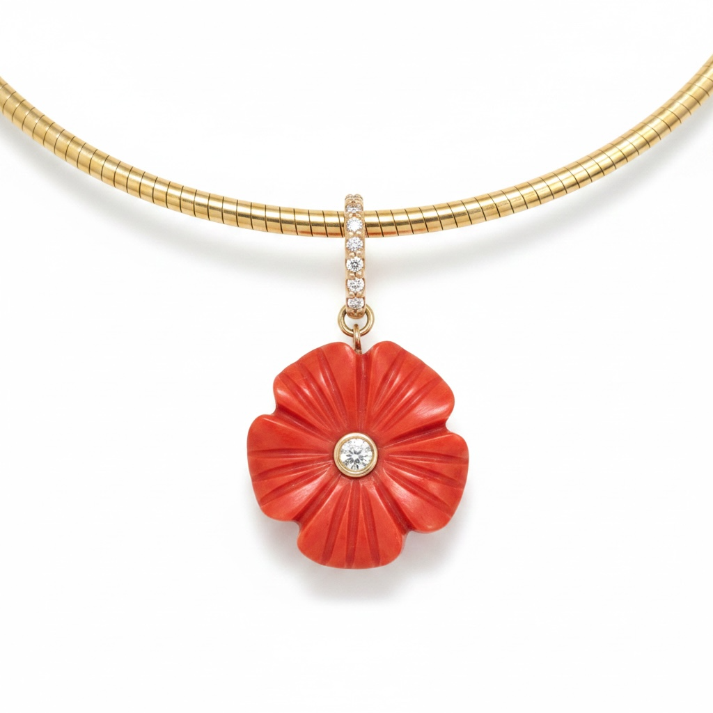 FLORA Pendant, Coral & Diamonds
