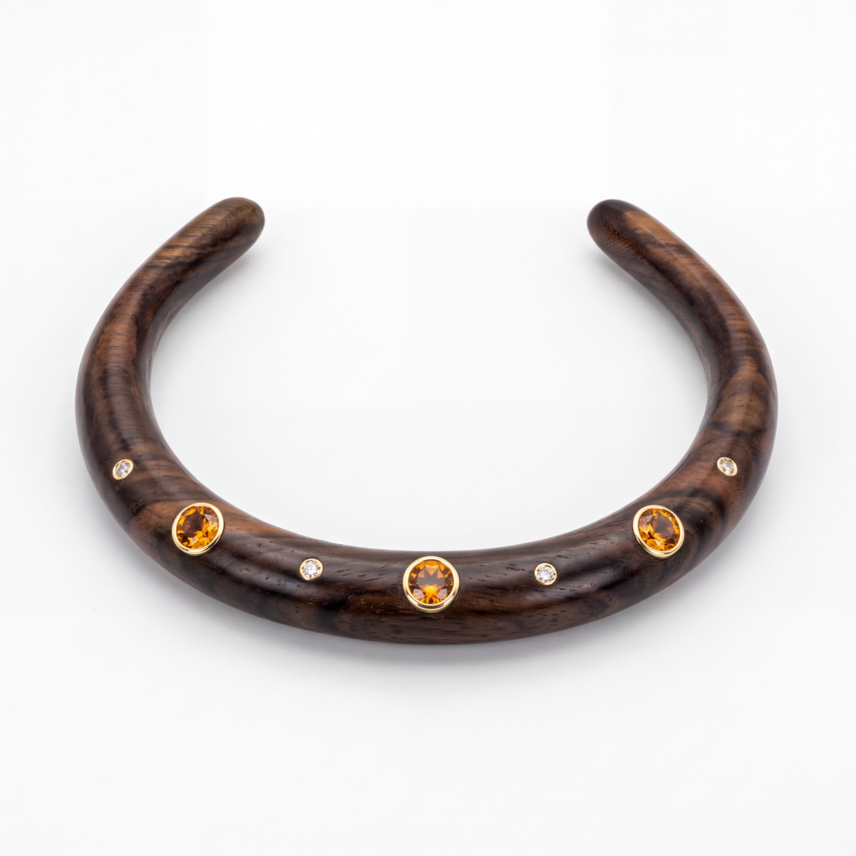 Wood Collar Necklace with Madeira Citrine, Diamonds & 14k Gold
