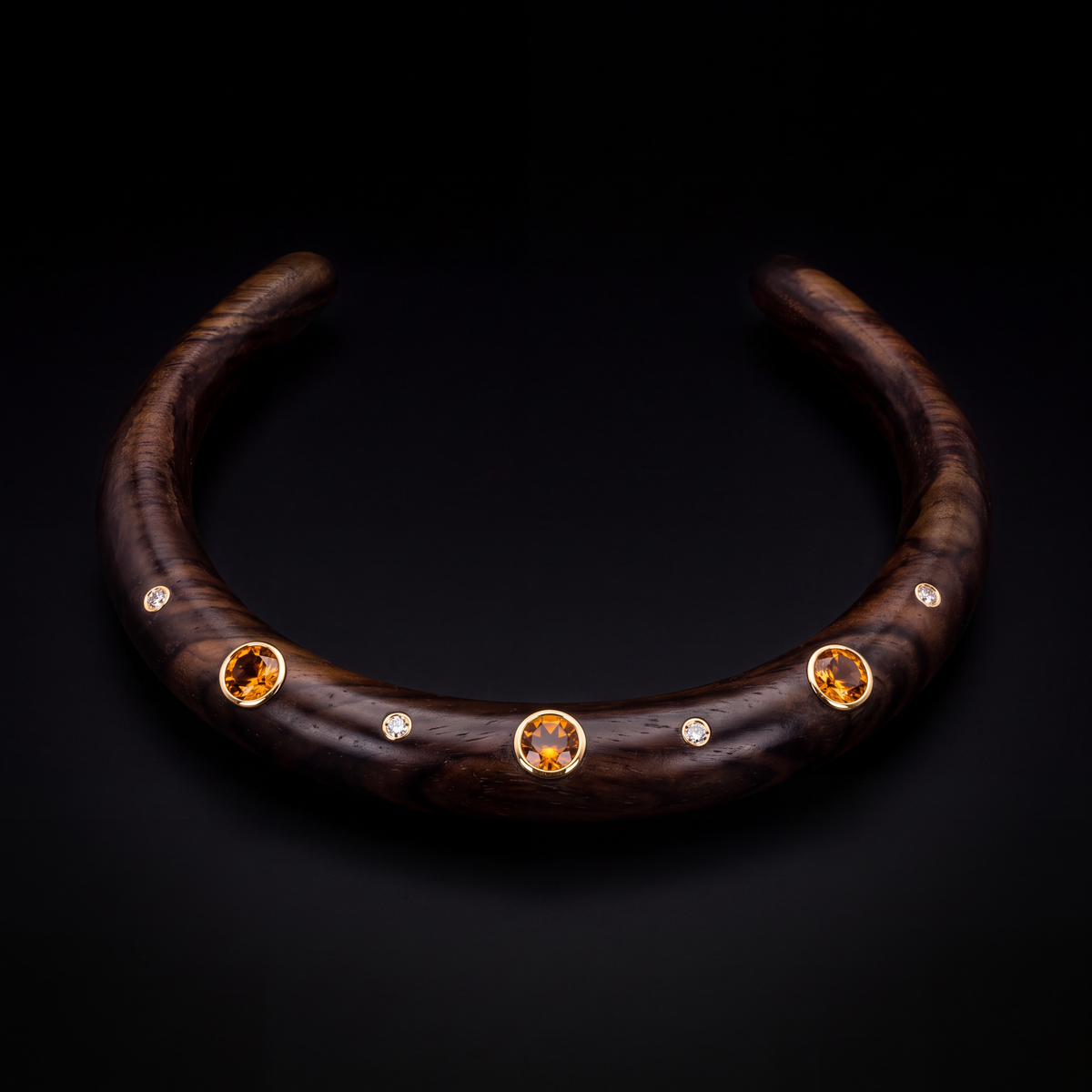 Wood Collar Necklace with Madeira Citrine, Diamonds & 14k Gold