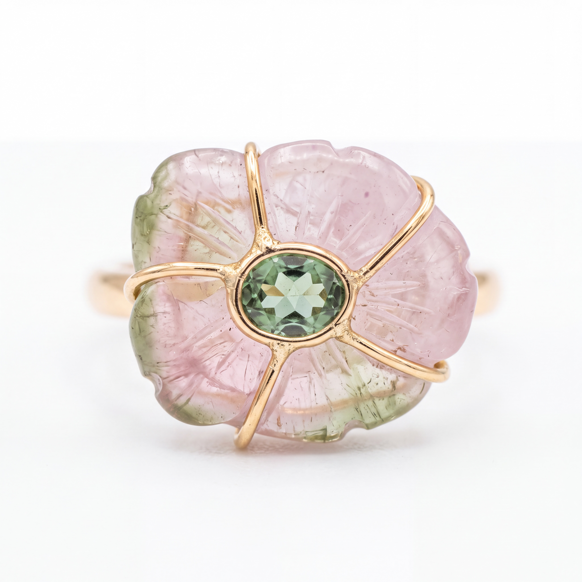 FLORA Ring, Watermelon Tourmaline, Green Tourmaline & 14k Gold