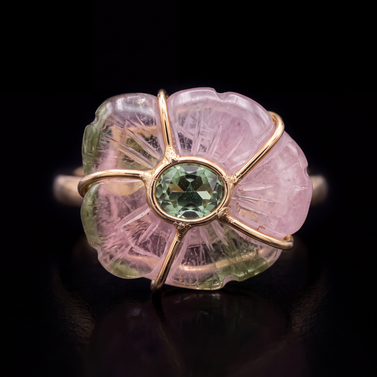 FLORA Ring, Watermelon Tourmaline, Green Tourmaline & 14k Gold
