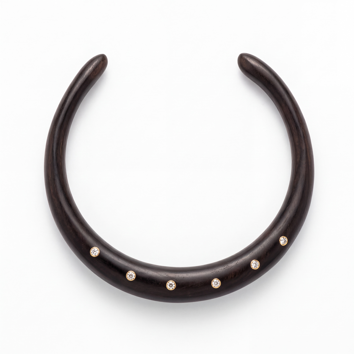 Wood Collar with Diamonds and 14k Gold