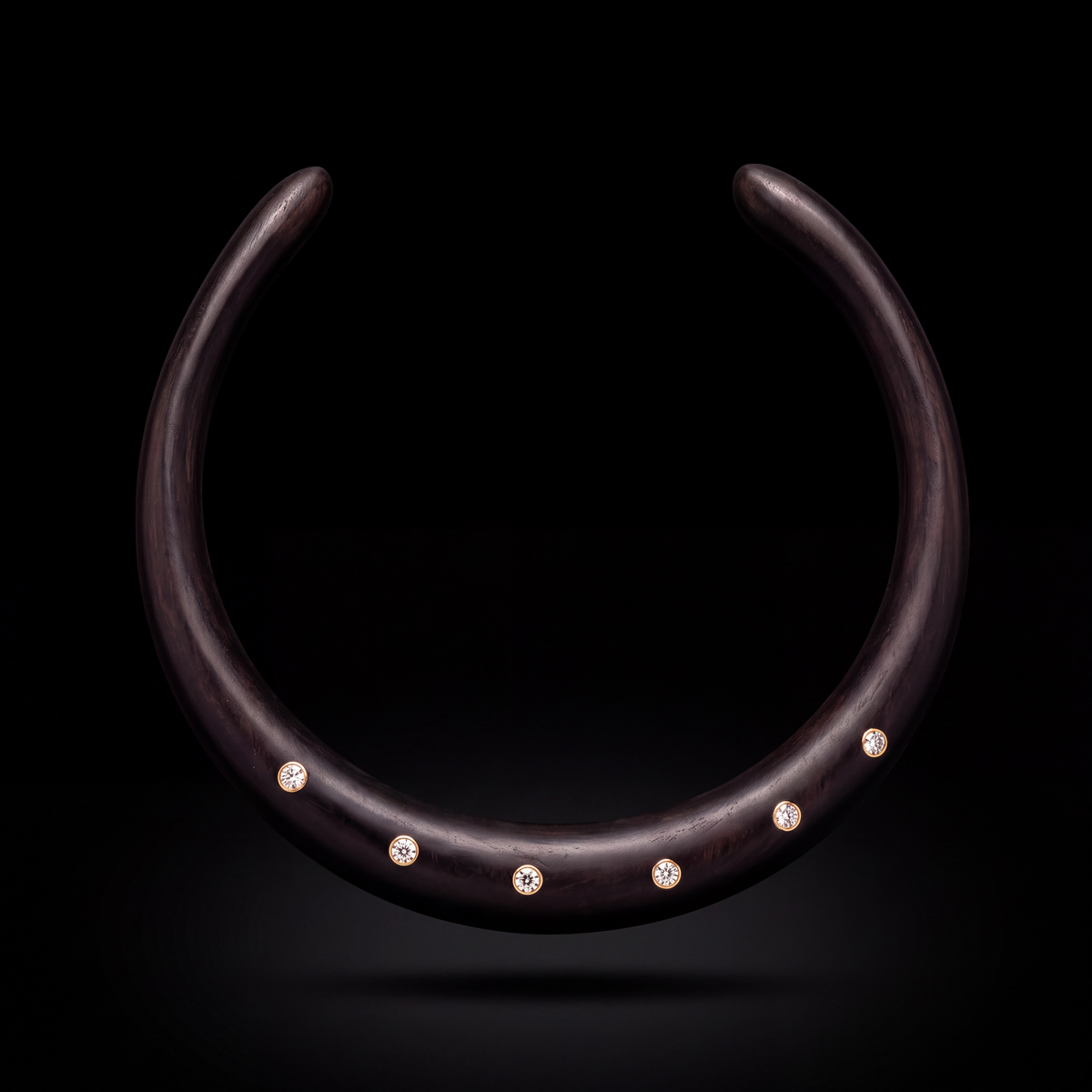 Wood Collar with Diamonds and 14k Gold