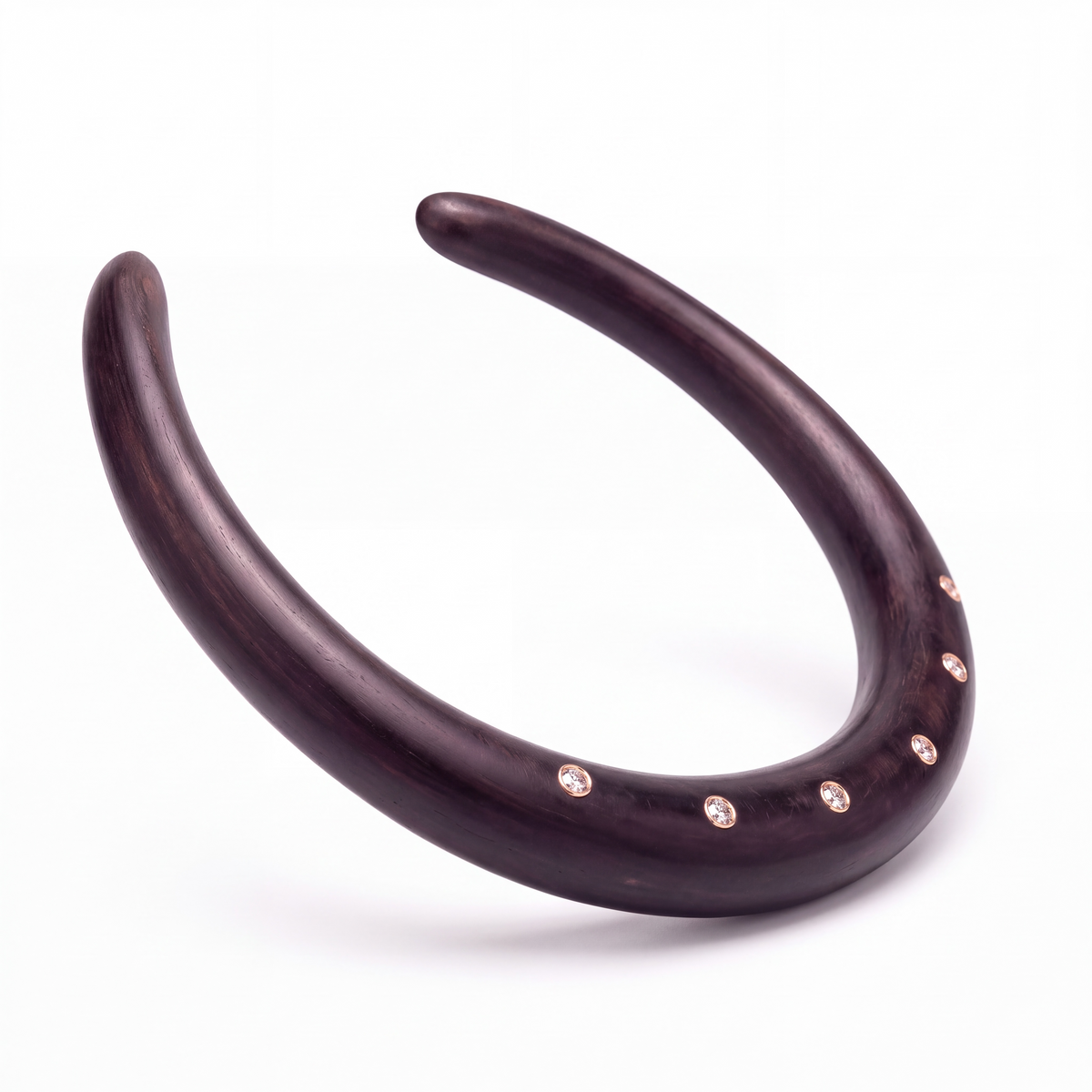 Wood Collar with Diamonds and 14k Gold