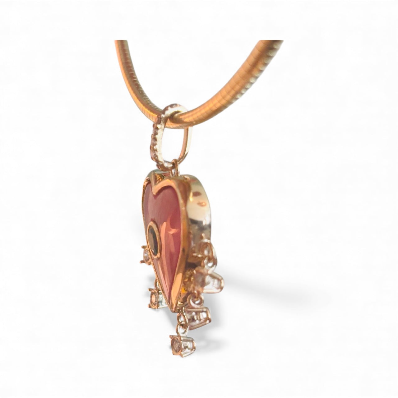 Rhodochrosite Heart Pendant with Emerald & Diamonds