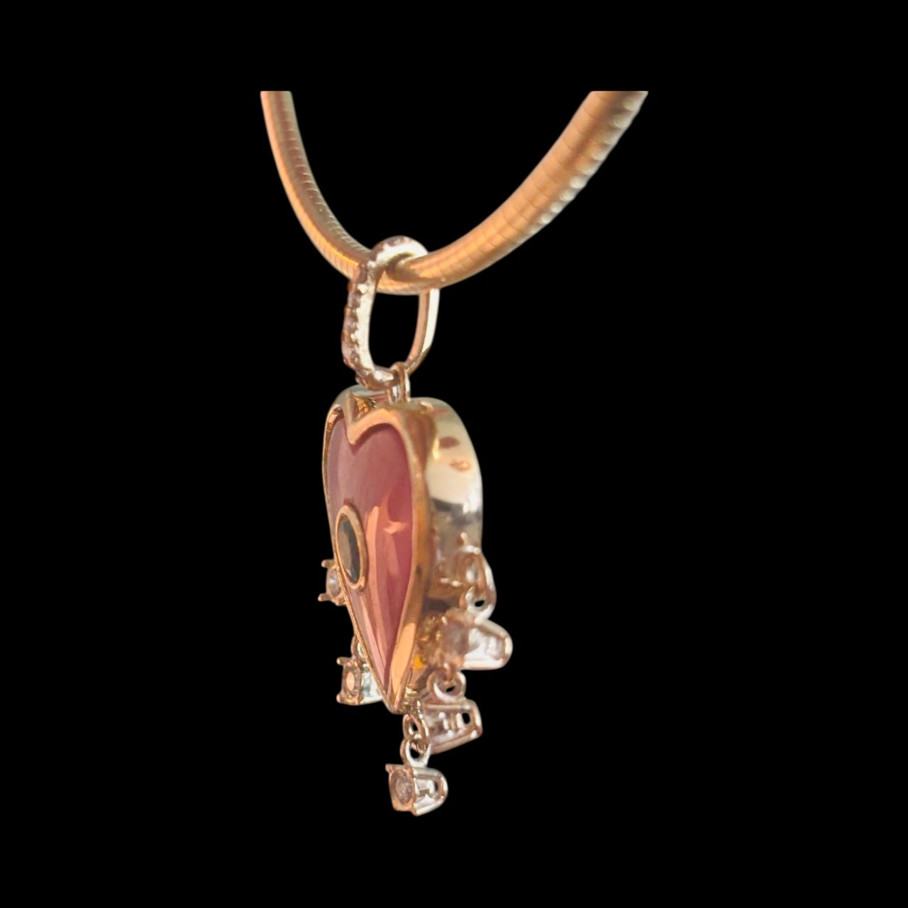 Rhodochrosite Heart Pendant with Emerald & Diamonds