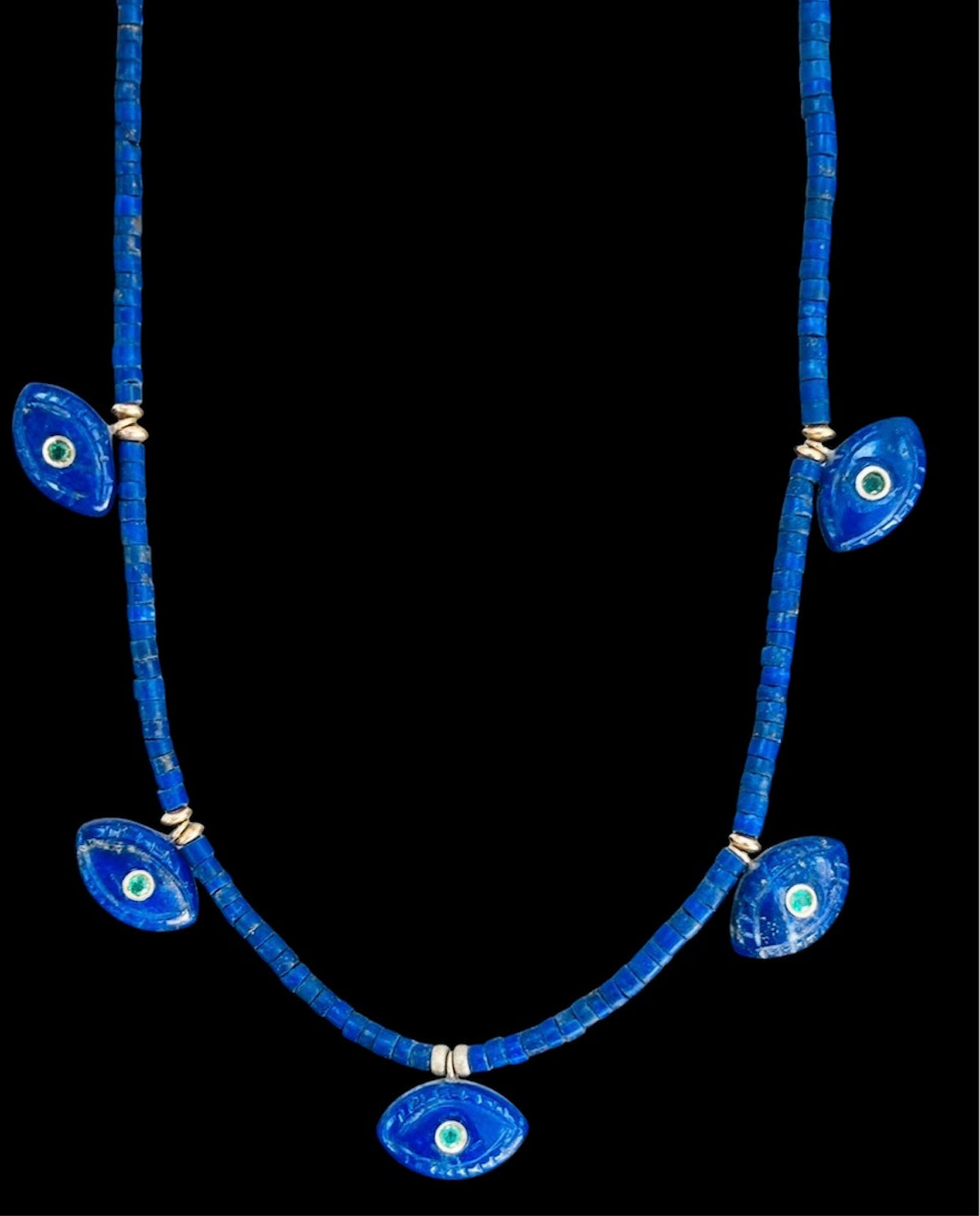 Lapis Evil EyeS Necklace with Diamonds & Emeralds