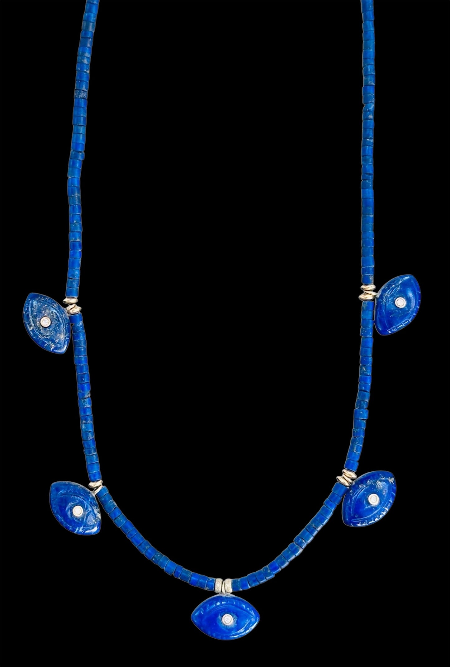 Lapis Evil EyeS Necklace with Diamonds & Emeralds
