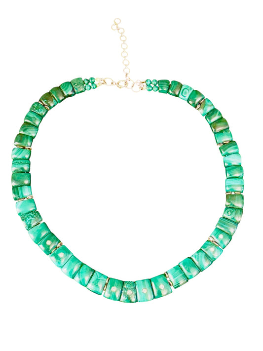 CLEO collar necklace, malachite & diamonds