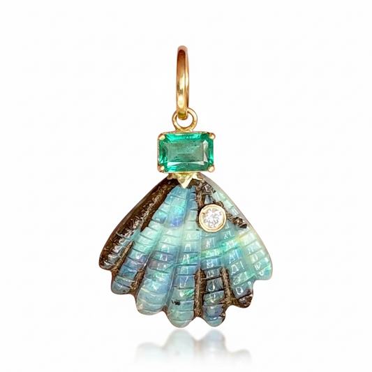 Australian Opal Shell Pendant with Diamond & Emerald