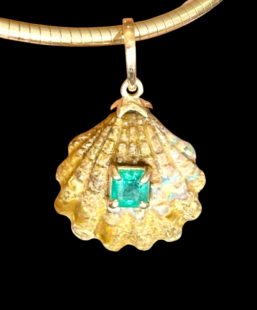 Australian Opal Shell Pendant with Emerald