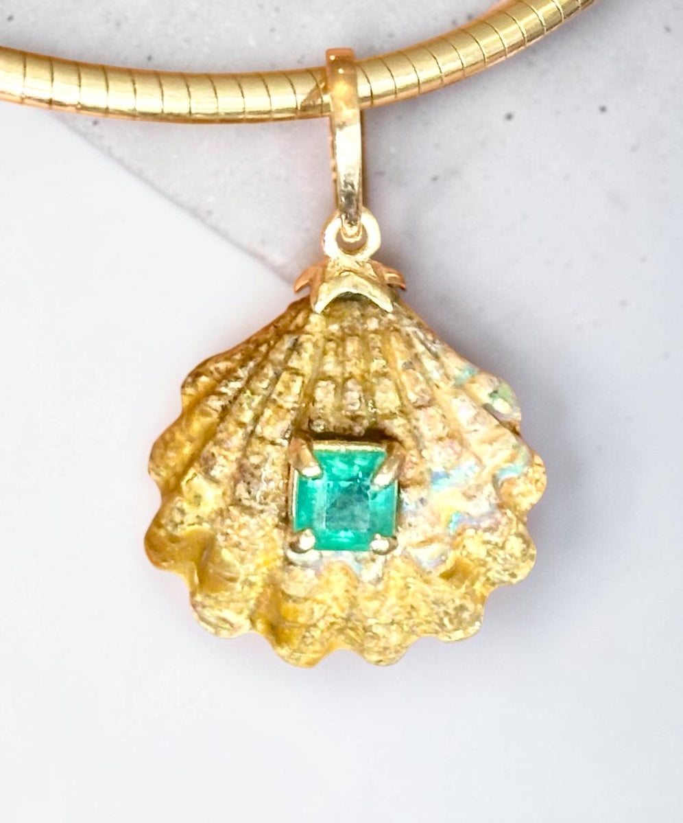Australian Opal Shell Pendant with Emerald