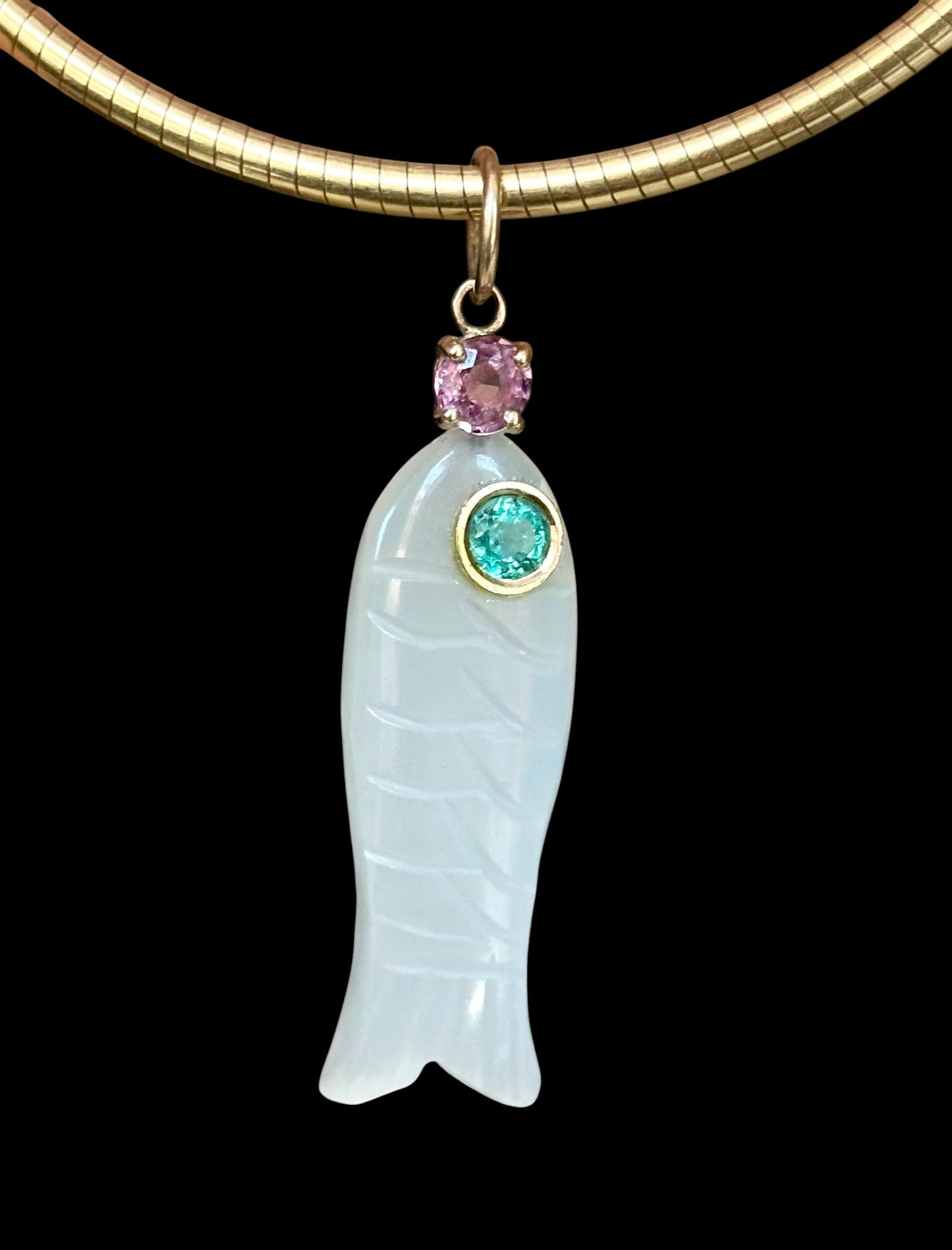 Perfect Poisson Pendant with Emerald & Pink Spinel