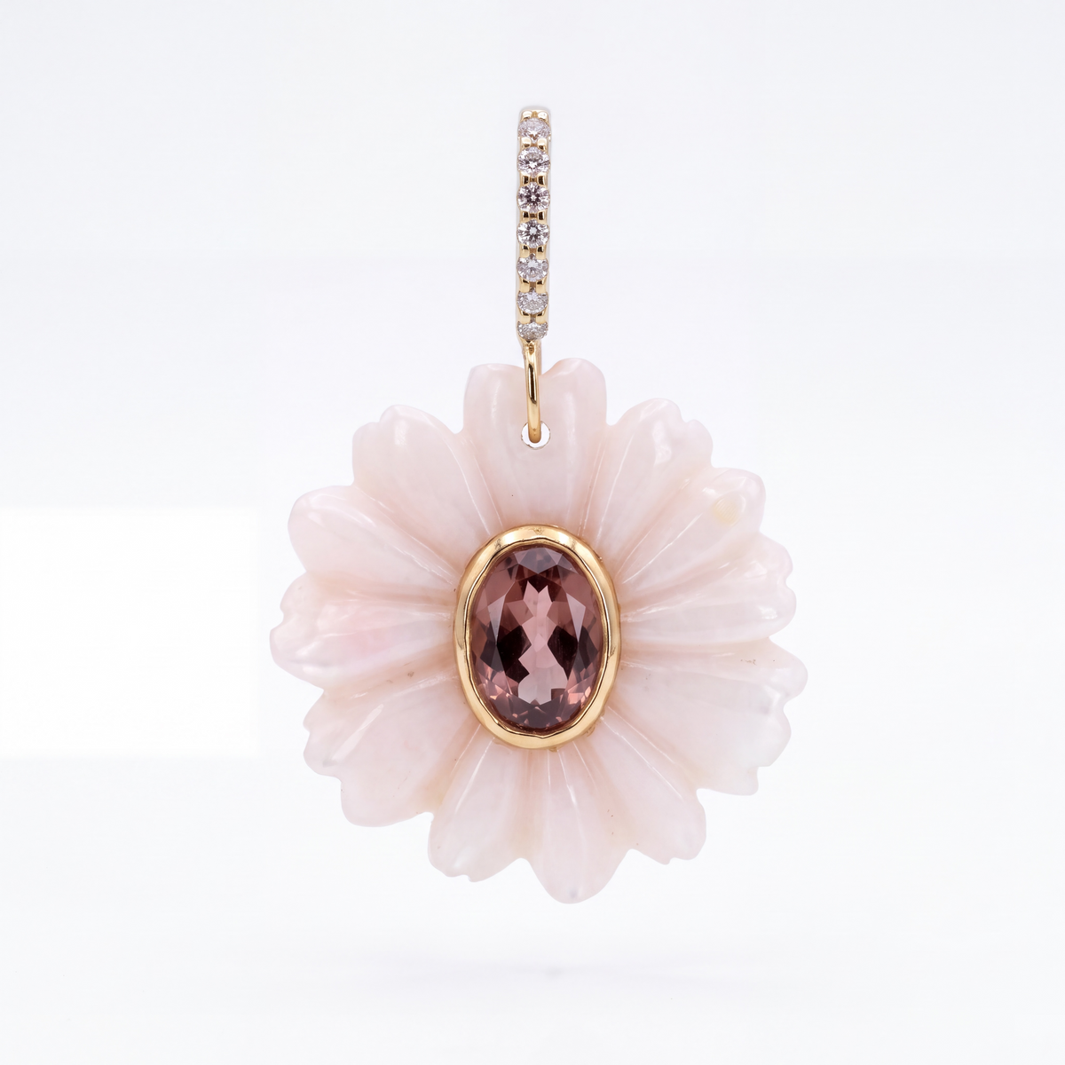 FLORA Pendant, Pink Opal, Tourmaline, Diamonds & 14k Gold