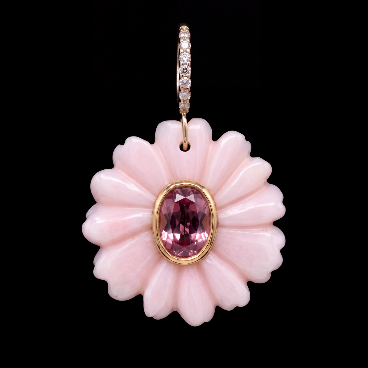 FLORA Pendant, Pink Opal, Tourmaline, Diamonds & 14k Gold