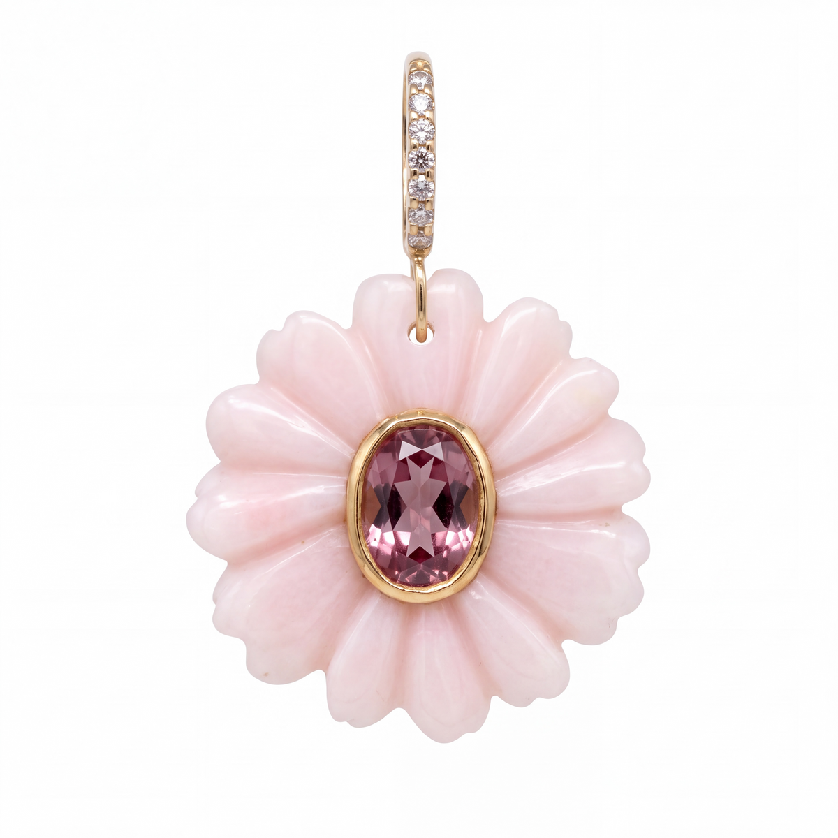 FLORA Pendant, Pink Opal, Tourmaline, Diamonds & 14k Gold