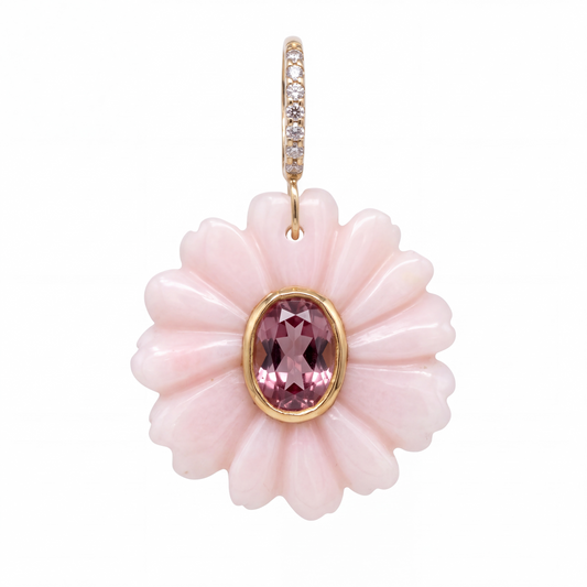 FLORA Pendant, Pink Opal, Tourmaline, Diamonds & 14k Gold