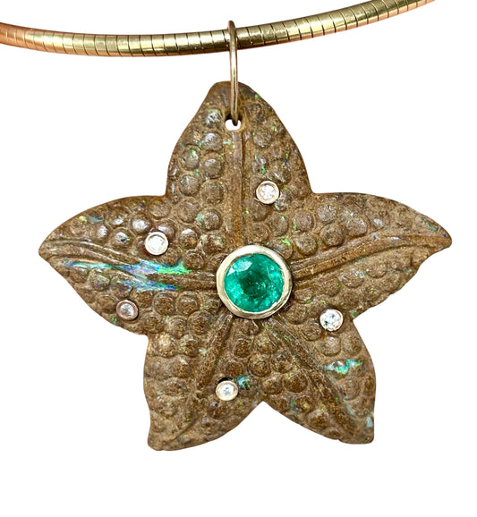 Opal Starfish Pendant with Emerald & Diamonds
