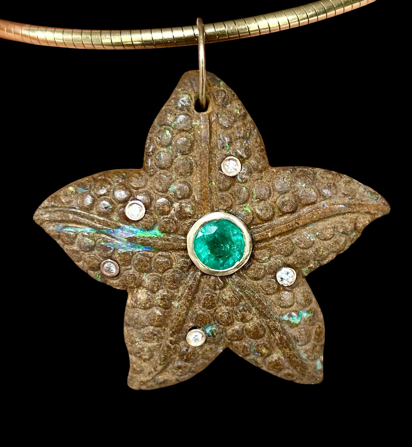 Opal Starfish Pendant with Emerald & Diamonds